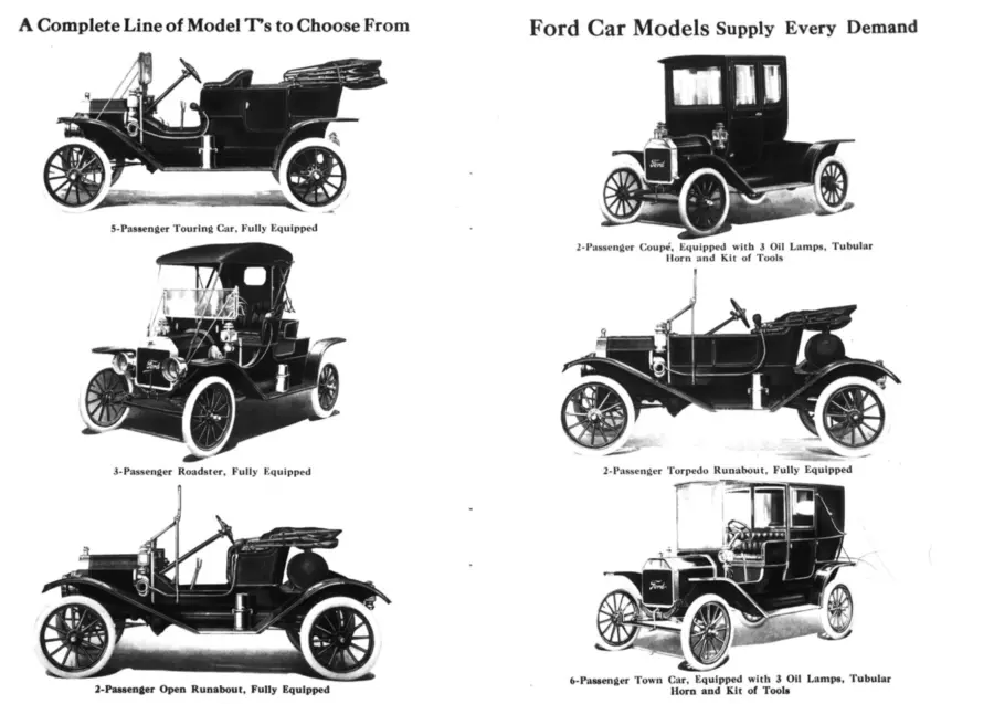 1911-yilda ishlab chiqarilgan Model T mashinalari